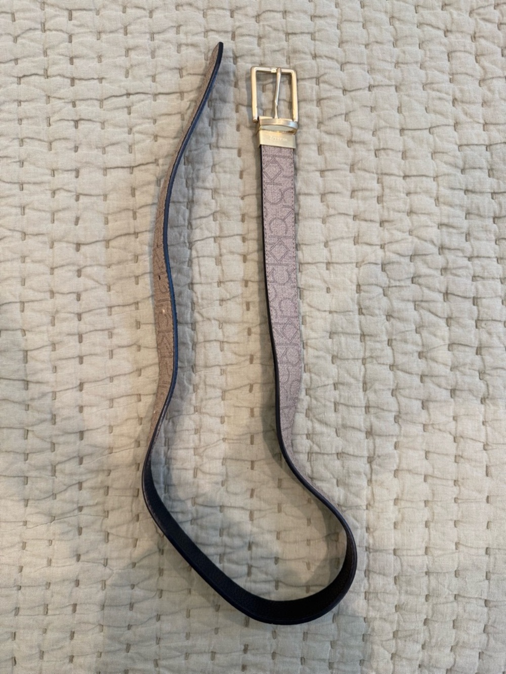 Calvin Klein Black Leather Monogram Belt - Gold Logo Buckle